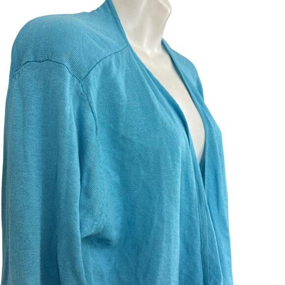 J Jill Womens Linen Cotton Blend Open Blue Cardigan Waterfall Sweater Open sz L - Picture 4 of 16